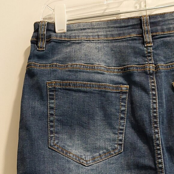 Suko Jeans Blue Denim Stripe Fringe Hem Skirt Women's Size 8 - Picture 10 of 15